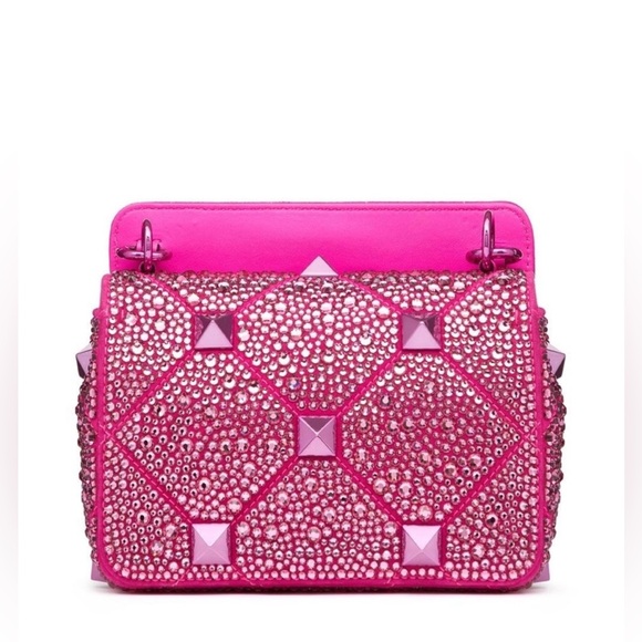NWT/NWB Valentino Garavani Roman Stud Crystal-Embellished Shoulder Bag - PP Pink - Picture 4 of 17